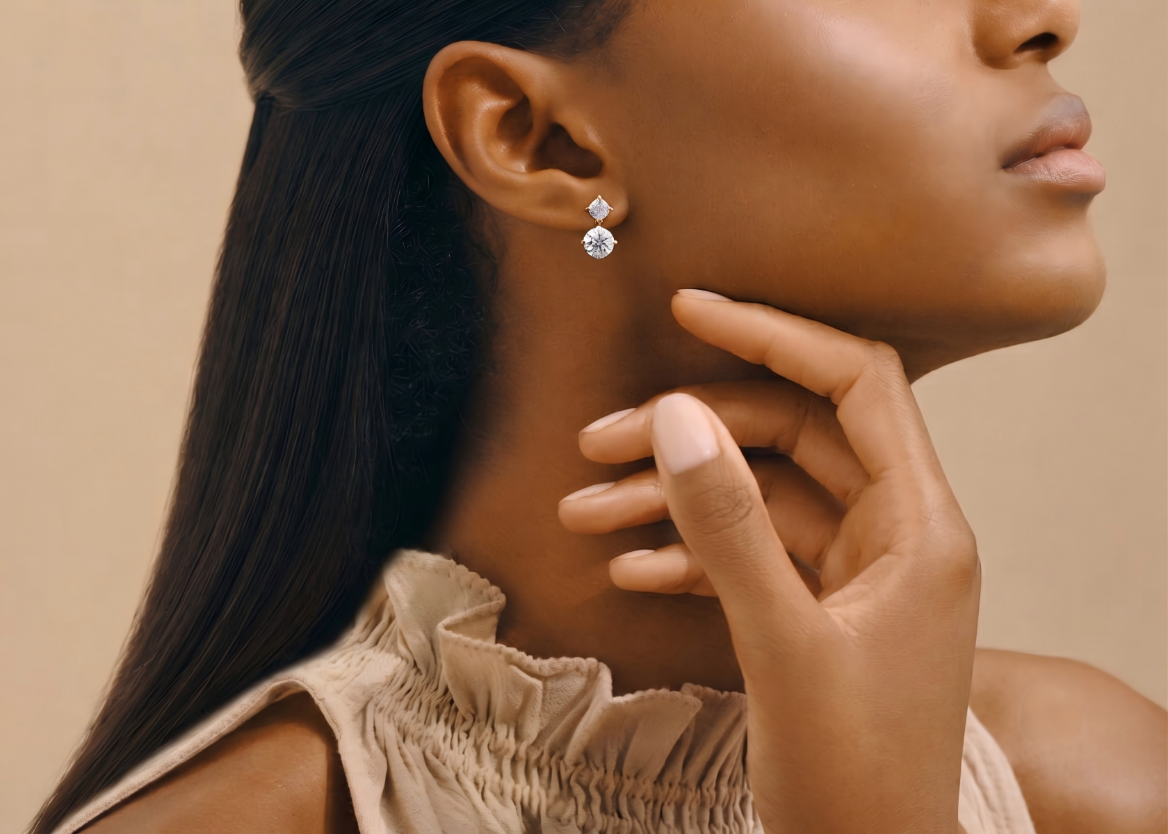 The Duo lab-grown diamond earrings model view — Cyrediamond