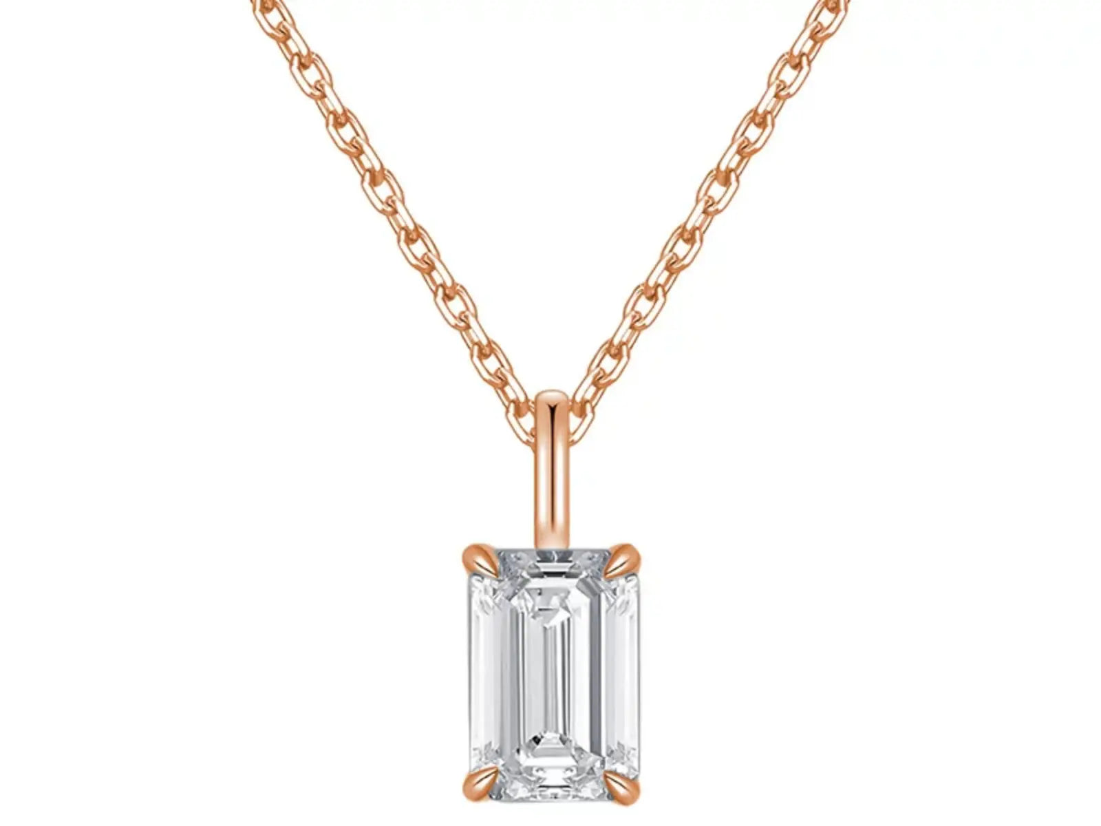 Collana Cyre The Obelisk in oro rosa 18K con diamante lab-grown taglio smeraldo 1ct, certificazione IGI