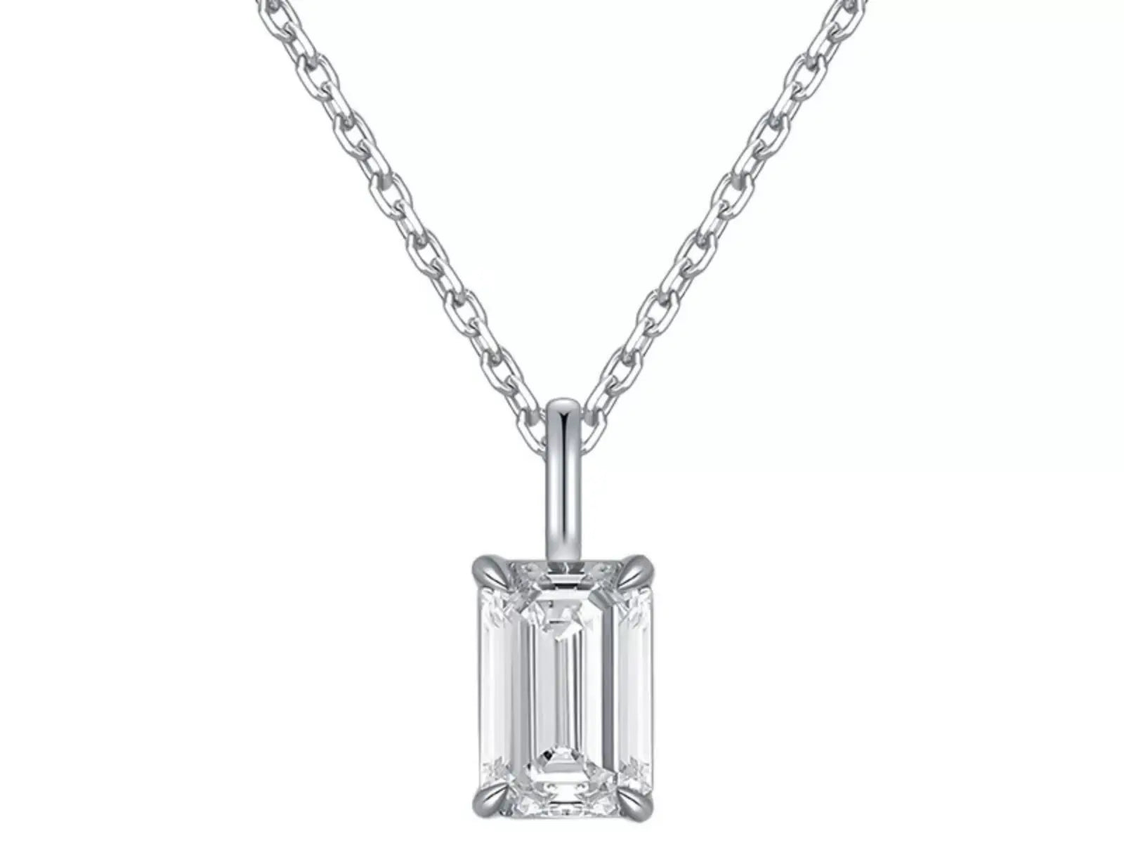 Collana Cyre The Obelisk in oro bianco 18K con diamante lab-grown taglio smeraldo 1ct, certificazione IGI