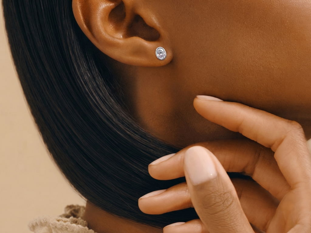The Ovalis lab-grown diamond earrings model view — Cyrediamond