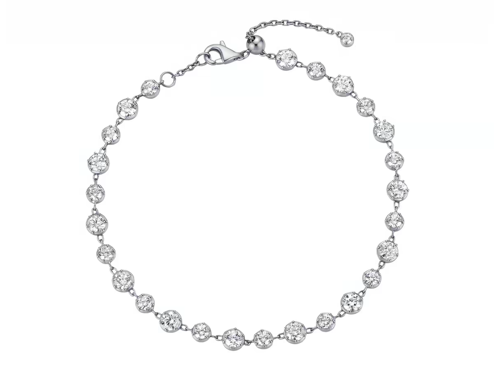 Bracciale tennis Cyre-The Serta in oro bianco 18k con diamanti lab-grown bezel ~3,7ct, vista frontale