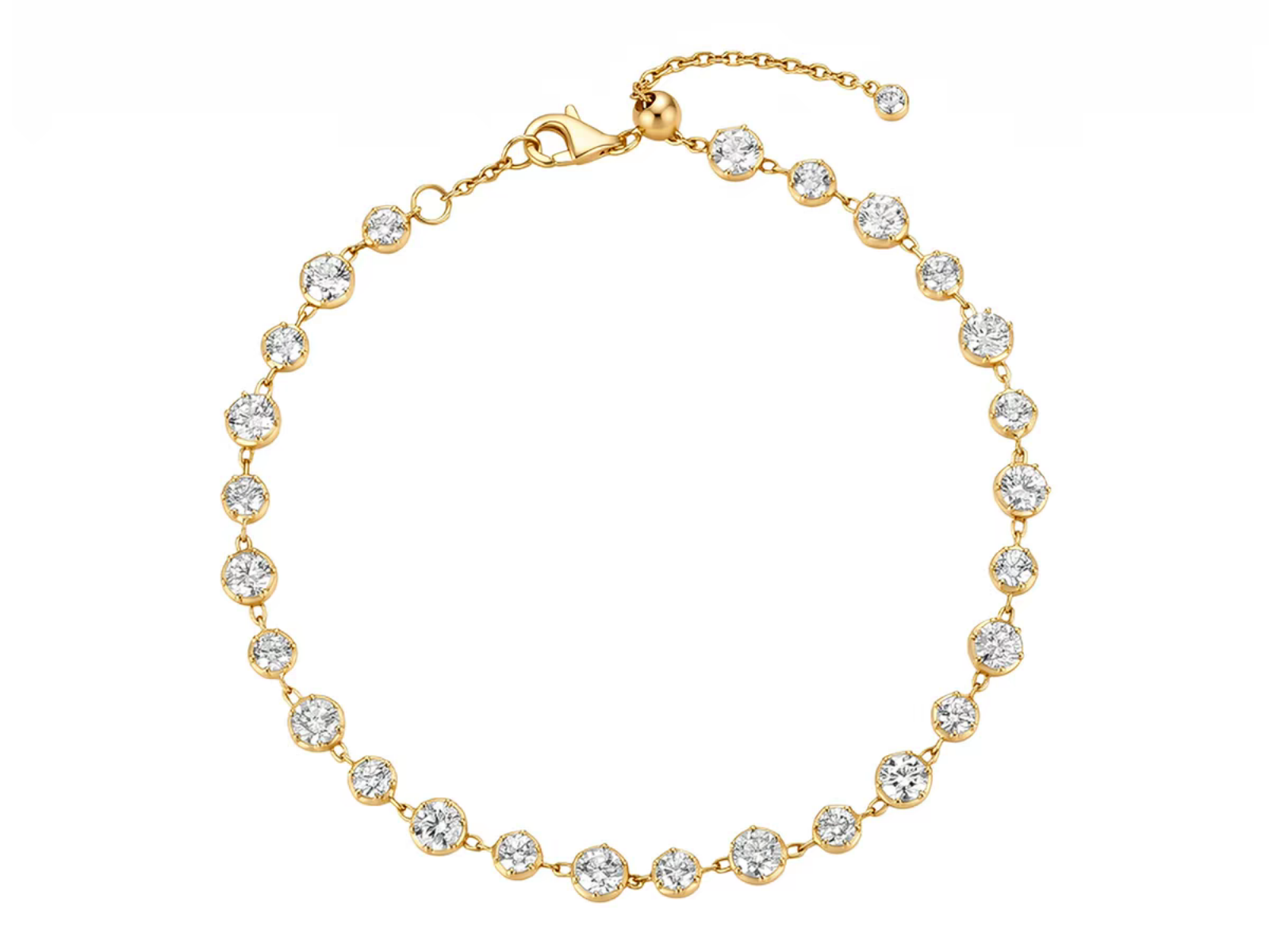 Bracciale tennis Cyre-The Serta in oro giallo 18k con diamanti lab-grown bezel ~3,7ct, vista frontale