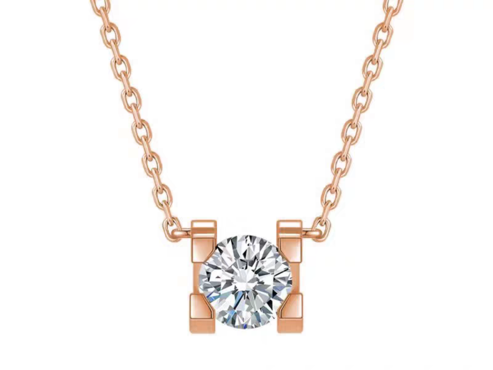 Collana Cyre The Column in oro rosa 18K con diamante lab-grown brillante solitario 1ct, certificazione IGI