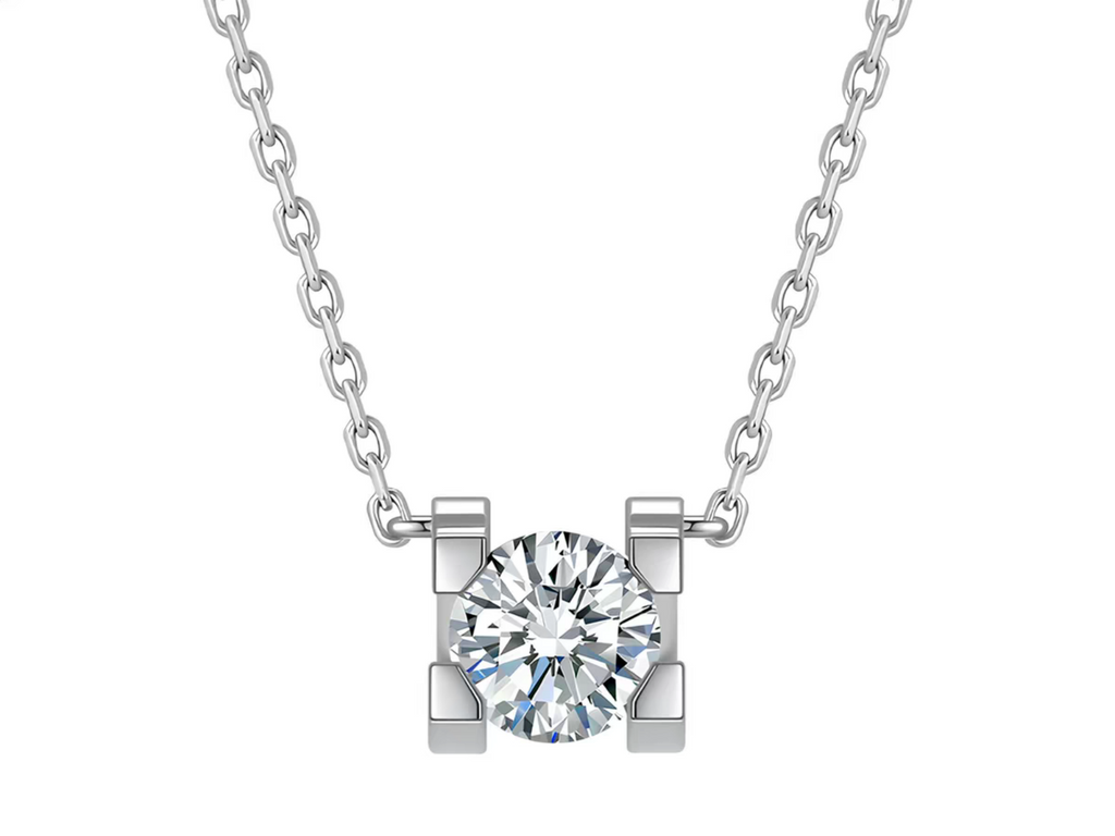 Collana Cyre The Column in oro bianco 18K con diamante lab-grown brillante solitario 1ct, certificazione IGI